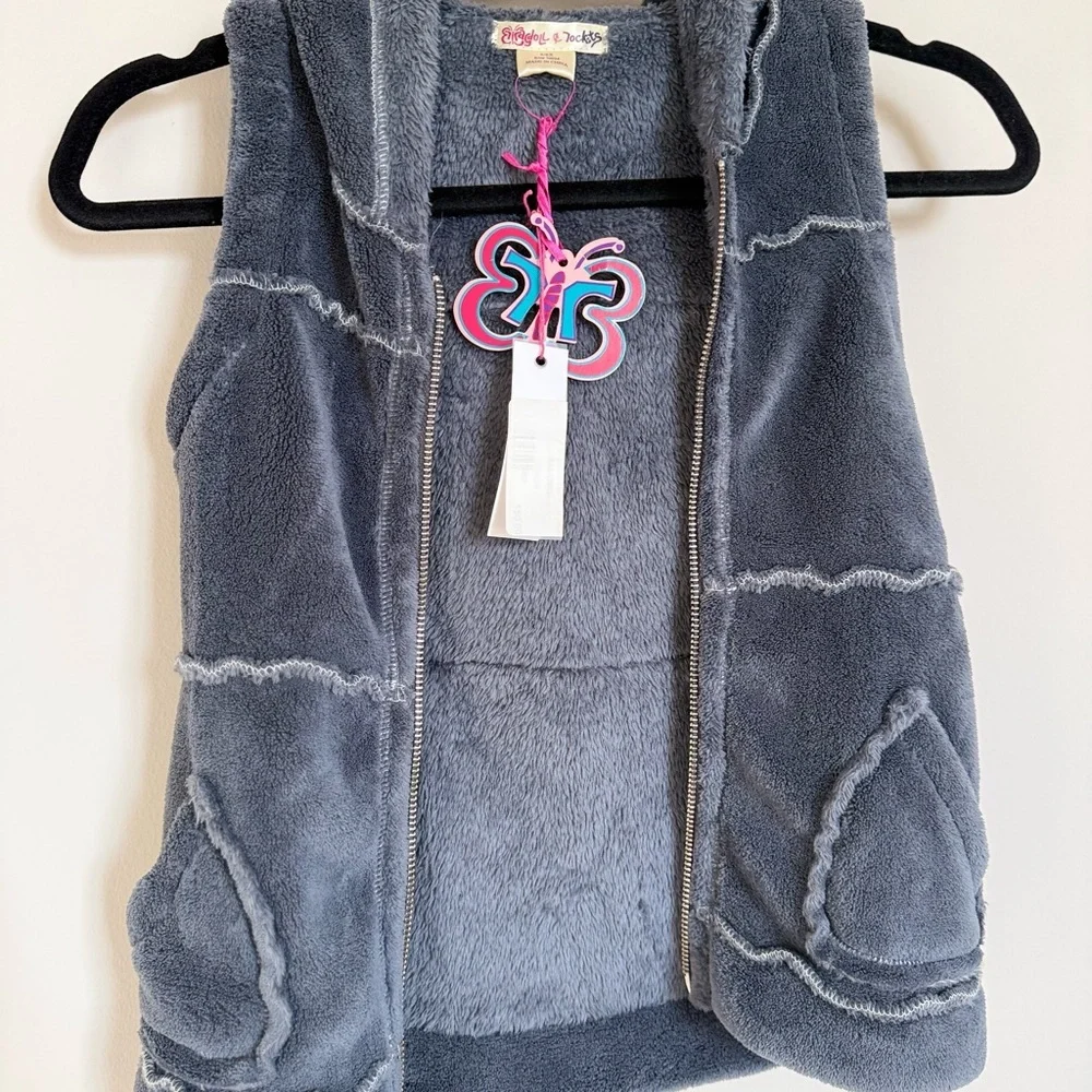 NWT Ragdolls and Rockets Gray Sherpa Hooded Vest 6/6X
